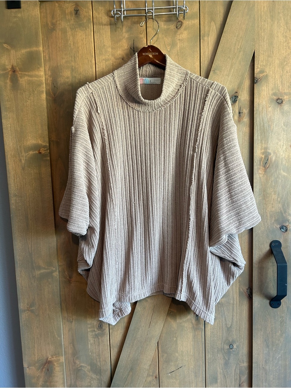 Free People Beach Ribbed Knit Poncho Sweater